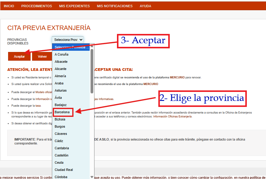 Paso 2: Selección de provincia